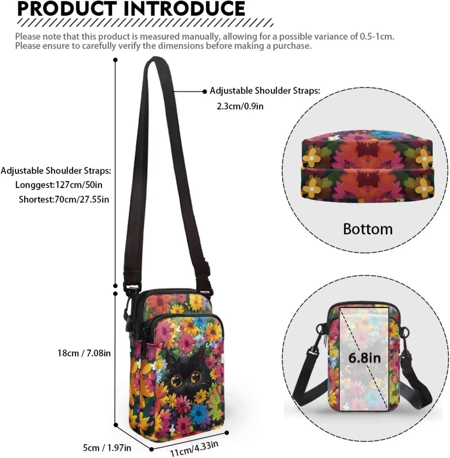 Women's Double Layer Shoulder Bag with Adjustable Strap Multi Zipper Pocket Crossbody Purse Satchel Clutch Handbag