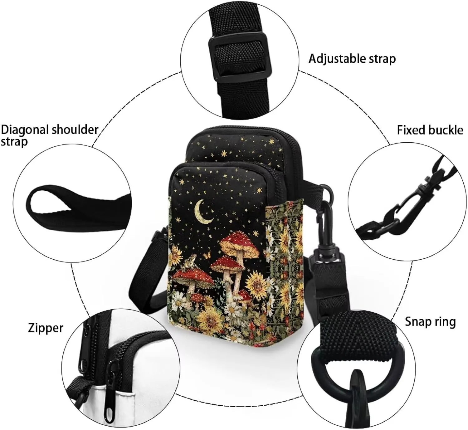 Women's Double Layer Shoulder Bag with Adjustable Strap Multi Zipper Pocket Crossbody Purse Satchel Clutch Handbag