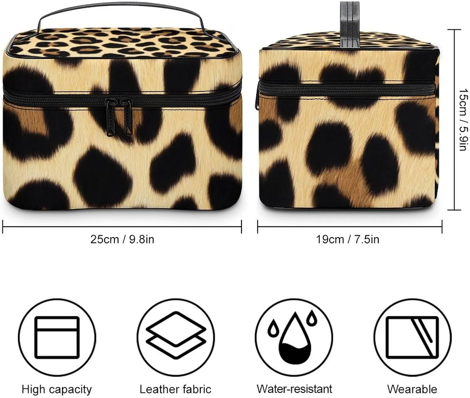 Women's Large Makeup Bag, Portable Cosmetic Brush Bags Wild Animal Cheetah Leopard Print Makeup Organizer Case Travel Toiletry Accessories