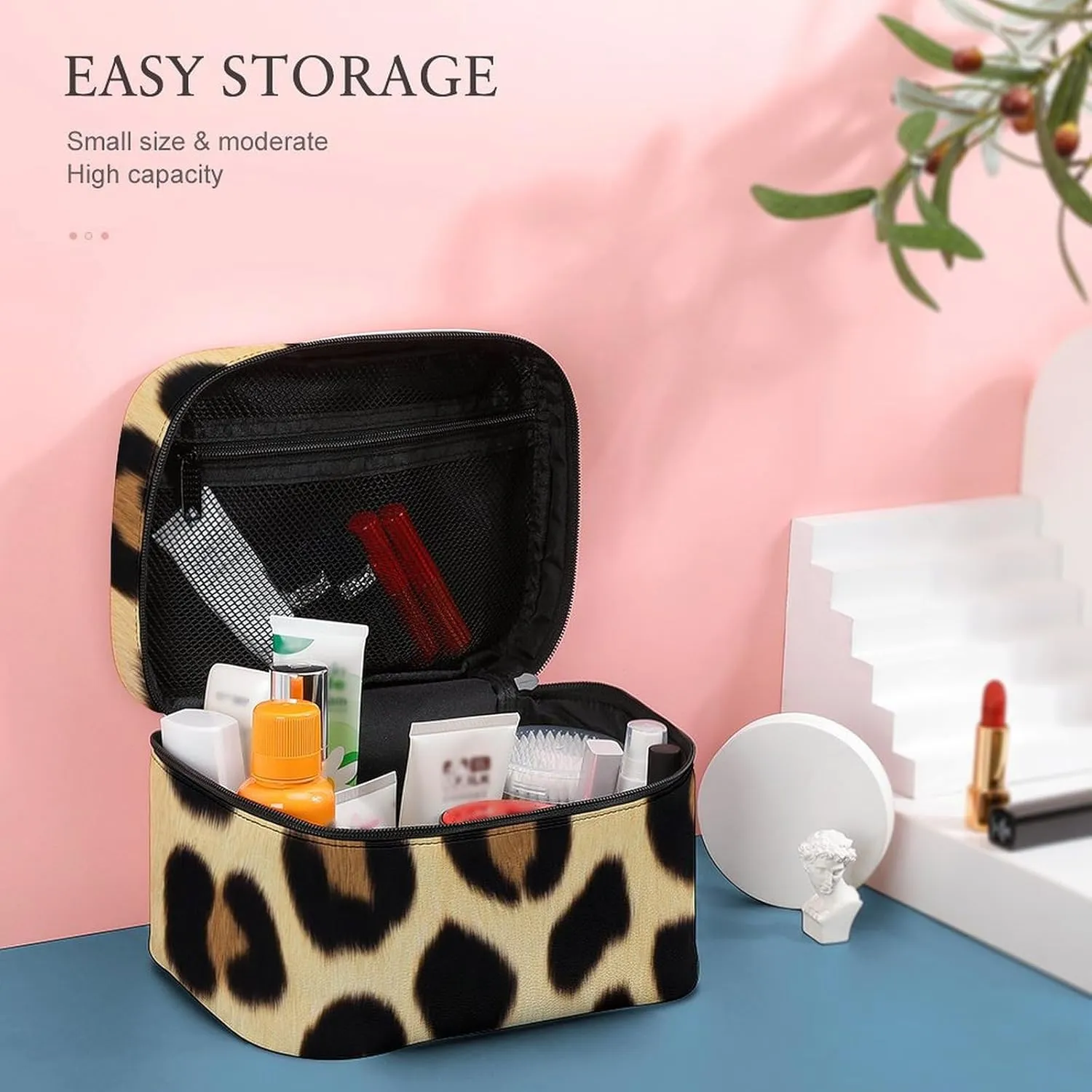 Women's Large Makeup Bag, Portable Cosmetic Brush Bags Wild Animal Cheetah Leopard Print Makeup Organizer Case Travel Toiletry Accessories