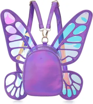 Women's Laser Holographic Backpack Butterfly Angel Wings Casual Daypack Shoulder Bag
