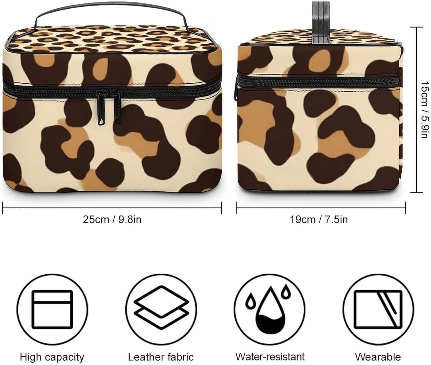 Women's Portable Makeup Bag, Travel Large Cosmetic Storage Case Cool Cheetah Leopard Print Toiletry Organizer Bag with Zipper Pouch