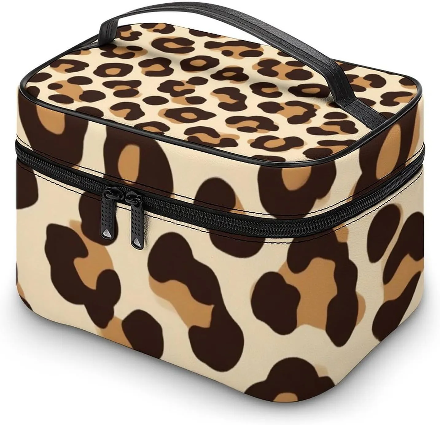 Women's Portable Makeup Bag, Travel Large Cosmetic Storage Case Cool Cheetah Leopard Print Toiletry Organizer Bag with Zipper Pouch