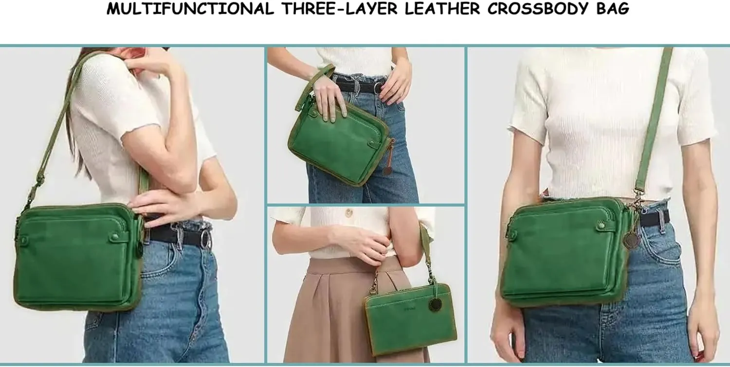 Women's PU Leather Three-Layer Crossbody Shoulder Bag - Stylish, Durable, Multi-Compartment Handbag for Everyday Use