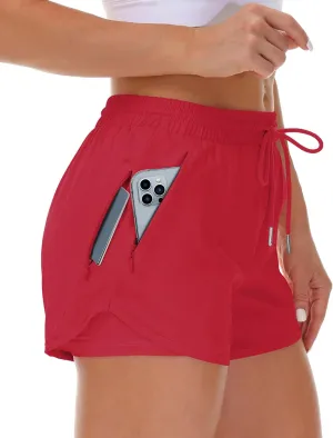 Women's Running Shorts with Liner 3 Zipper Pockets Elastic Workout Athletic Gym Yoga Shorts