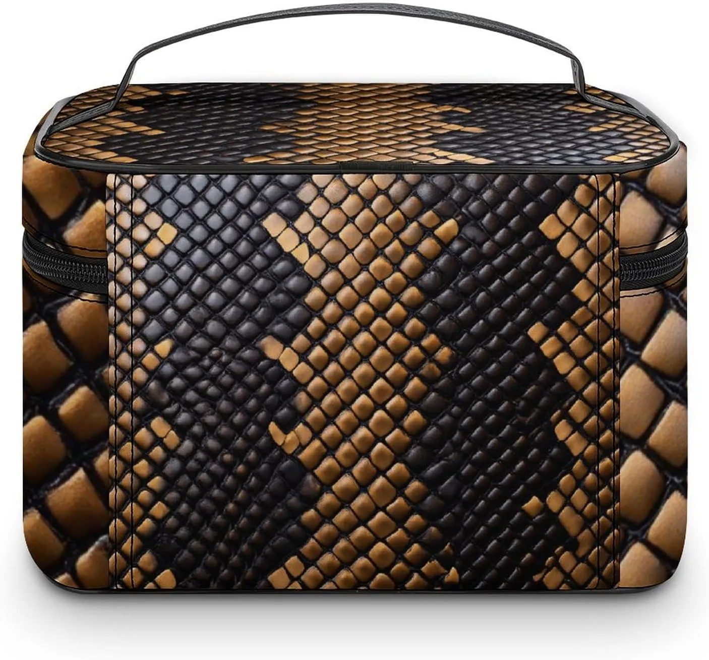 Women's Travel Makeup Bag, Large Capacity Cosmetic Organizer Case Cool Snake Skin Brown Toiletry Bag with Zipper Pouch