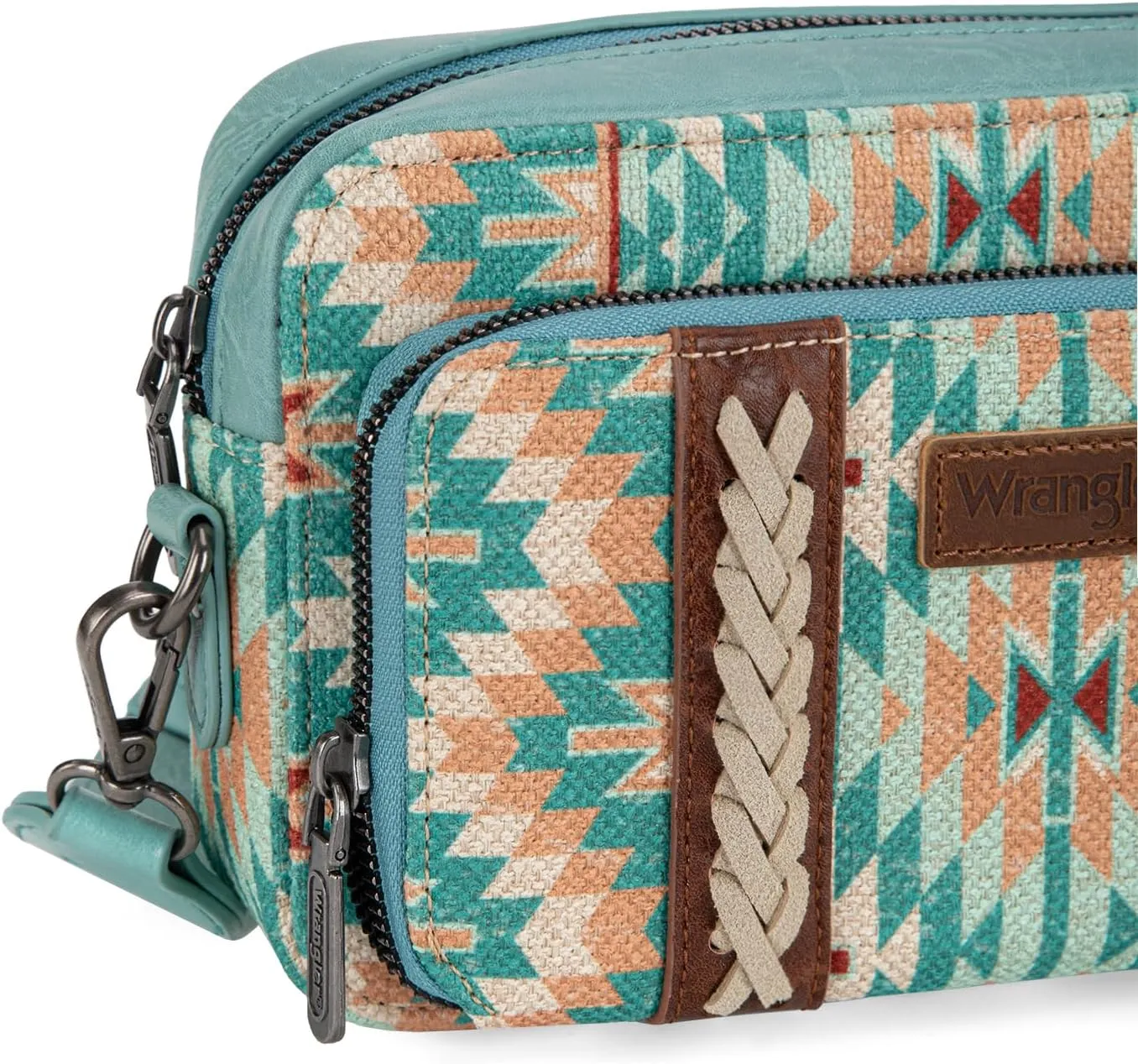 Wrangler Crossbody Bag for Women Boho Aztec Small Multi Pocket Crossover Purse