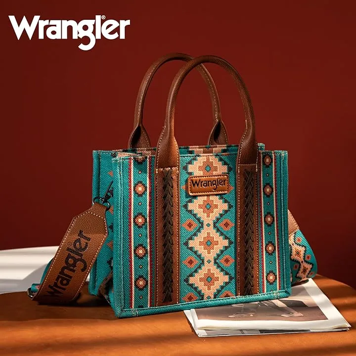 Wrangler Turquoise Southwestern Print Small Canvas Tote/Crossbody WG2203-8120STQ