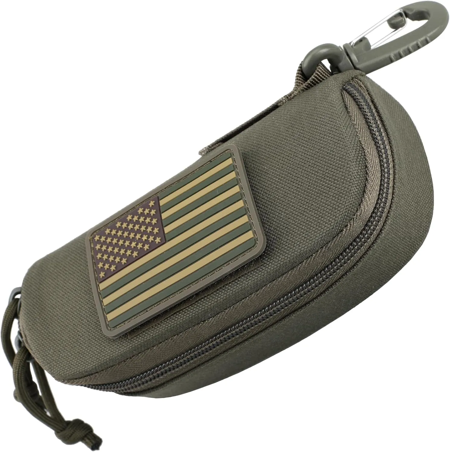 WYNEX Tactical Molle Glasses Pouch, Shockproof Eyeglasses Case Hard Shell, Sunglasses Case with Clip and Zipper, Protective Box with Flag Patch, for Most Glasses, Sunglasses, Goggles