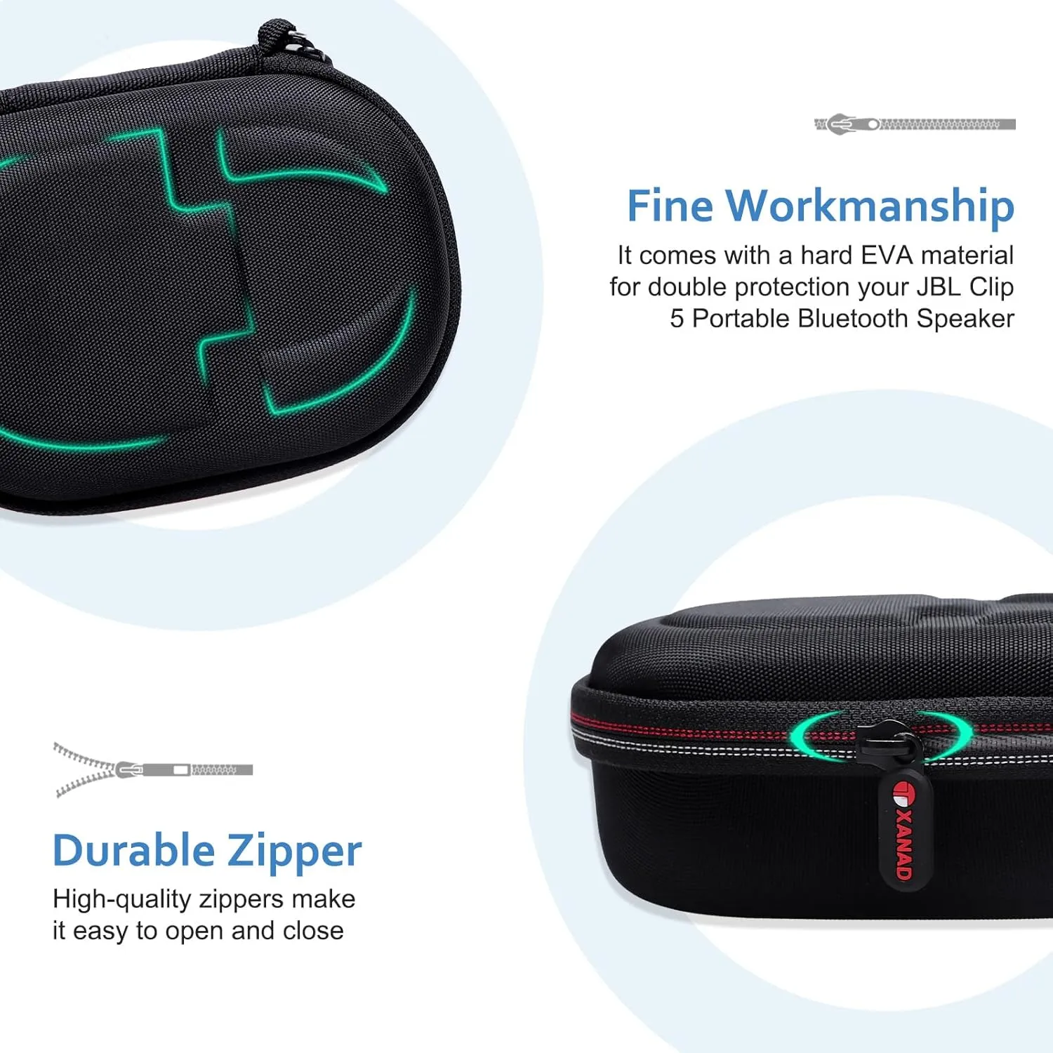 XANAD Hard Case Compatible with JBL Clip 5/Clip 4/Clip 4 Eco or Soundcore Select 4 Go Portable Speaker(Black)