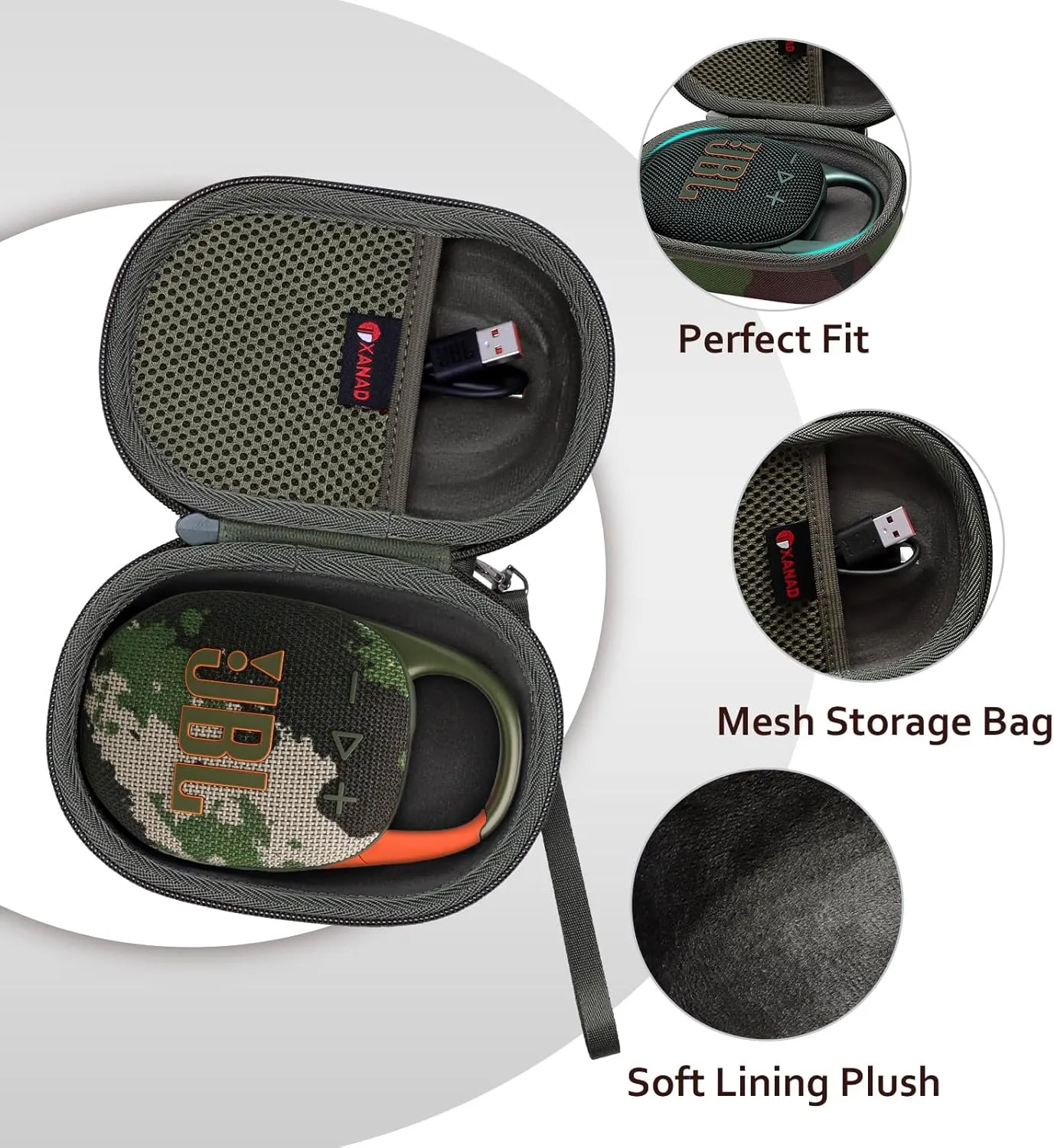 XANAD Hard Case Compatible with JBL Clip 5/Clip 4/Clip 4 Eco or Soundcore Select 4 Go Portable Speaker(Squad)