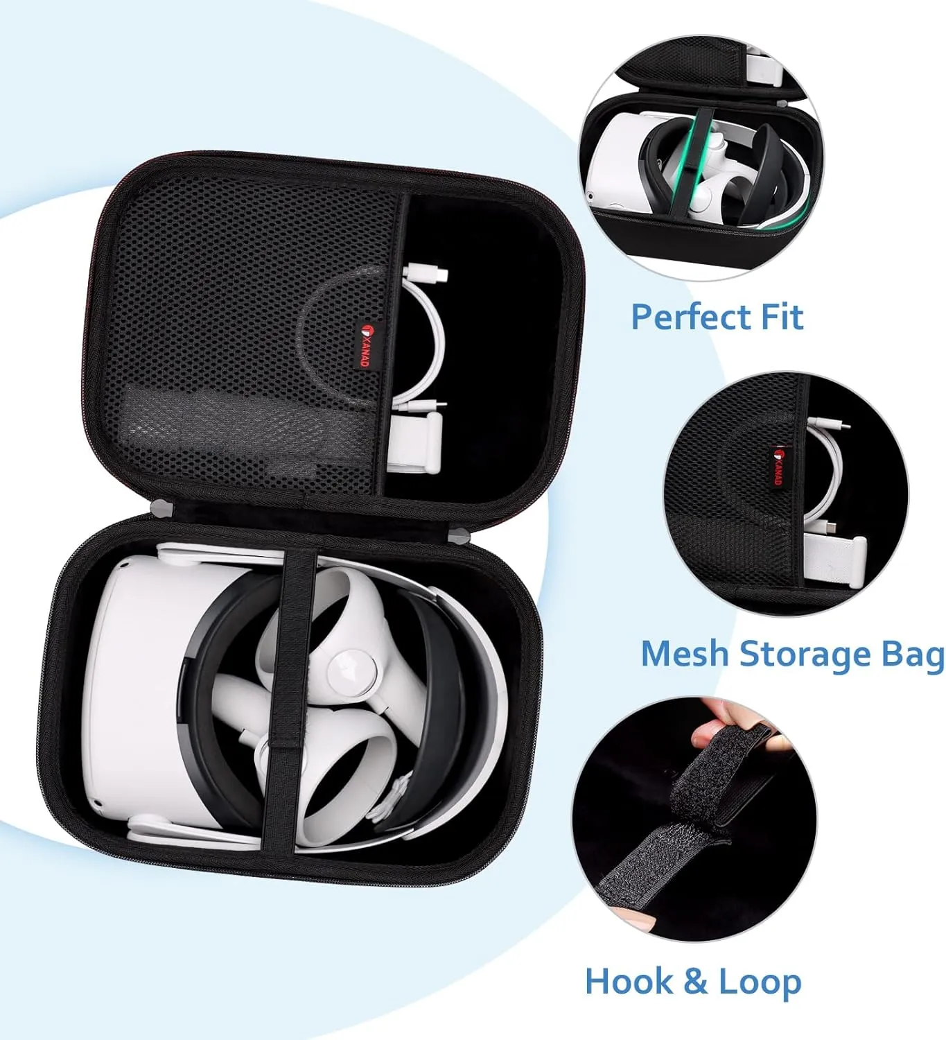 XANAD VR Case Compatible with Oculus Meta Quest 3/Quest 2/Vision Pro Official Original/Elite Strap Version VR Headset and Touch Controller Accessories, Suitable for Travel and Home Storage(Black)