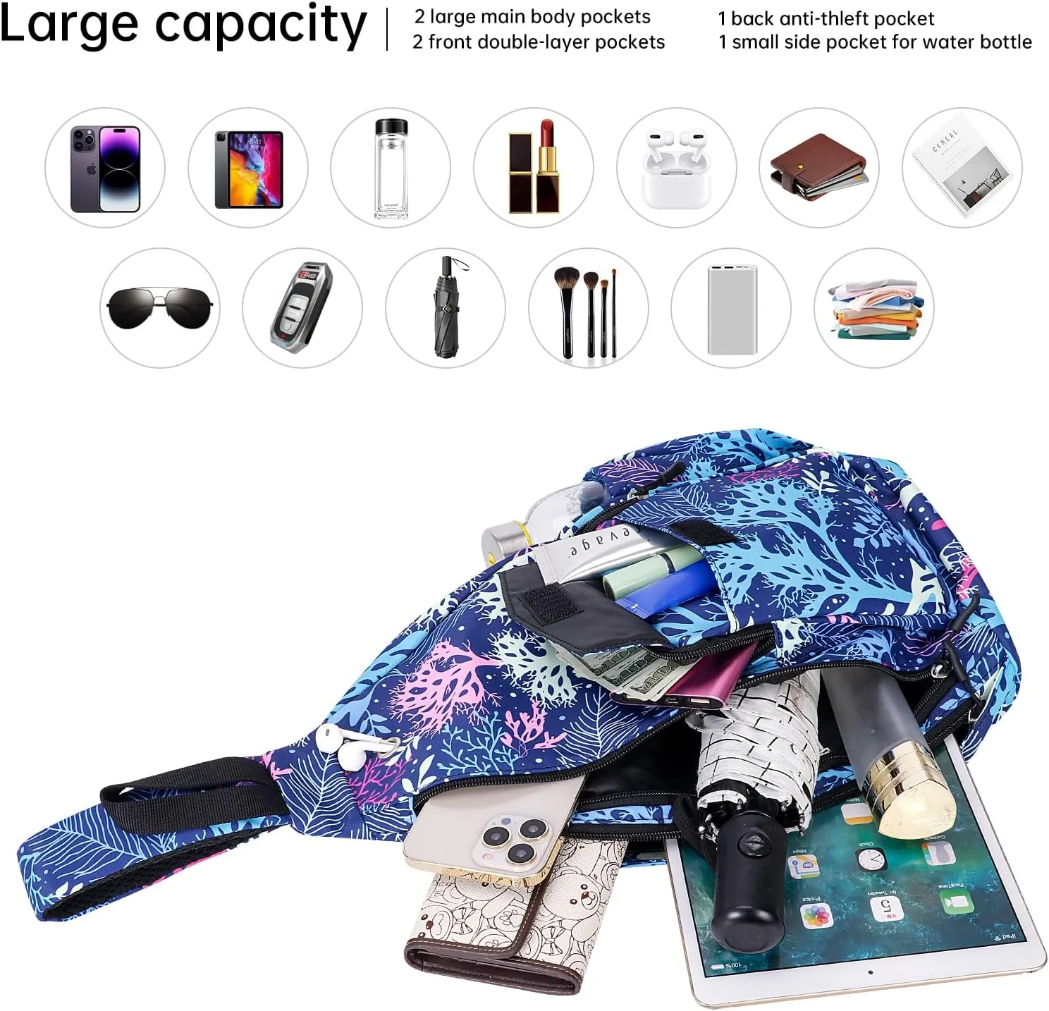 XEYOU Women's Sling Crossbody bag Casual Daypack Outdoor Travel Hiking Backpack for Cycling Walking Dog Hiking