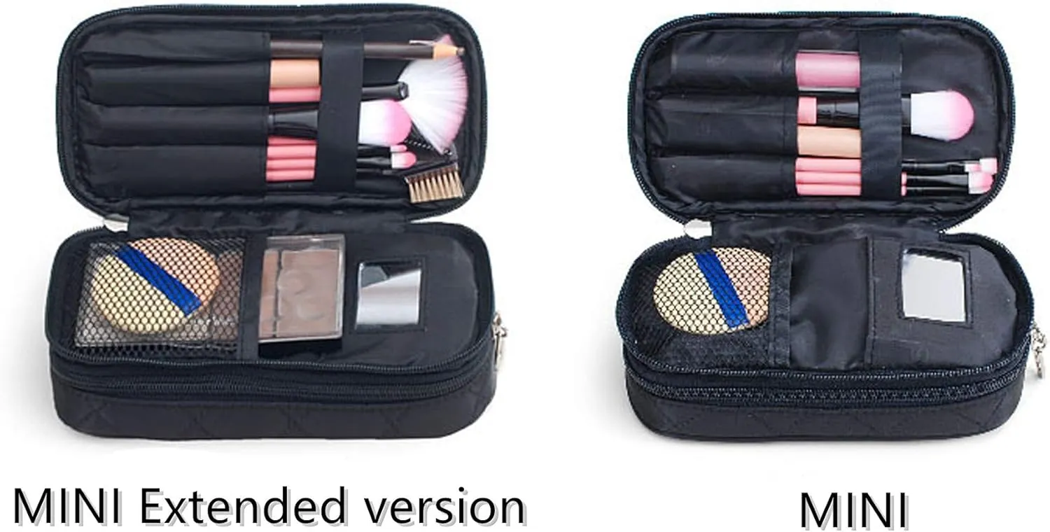 Xicennego travel makeup train makeup bag mini portable cosmetics makeup brush storage bag nylon material waterproof and dustproof (black large)
