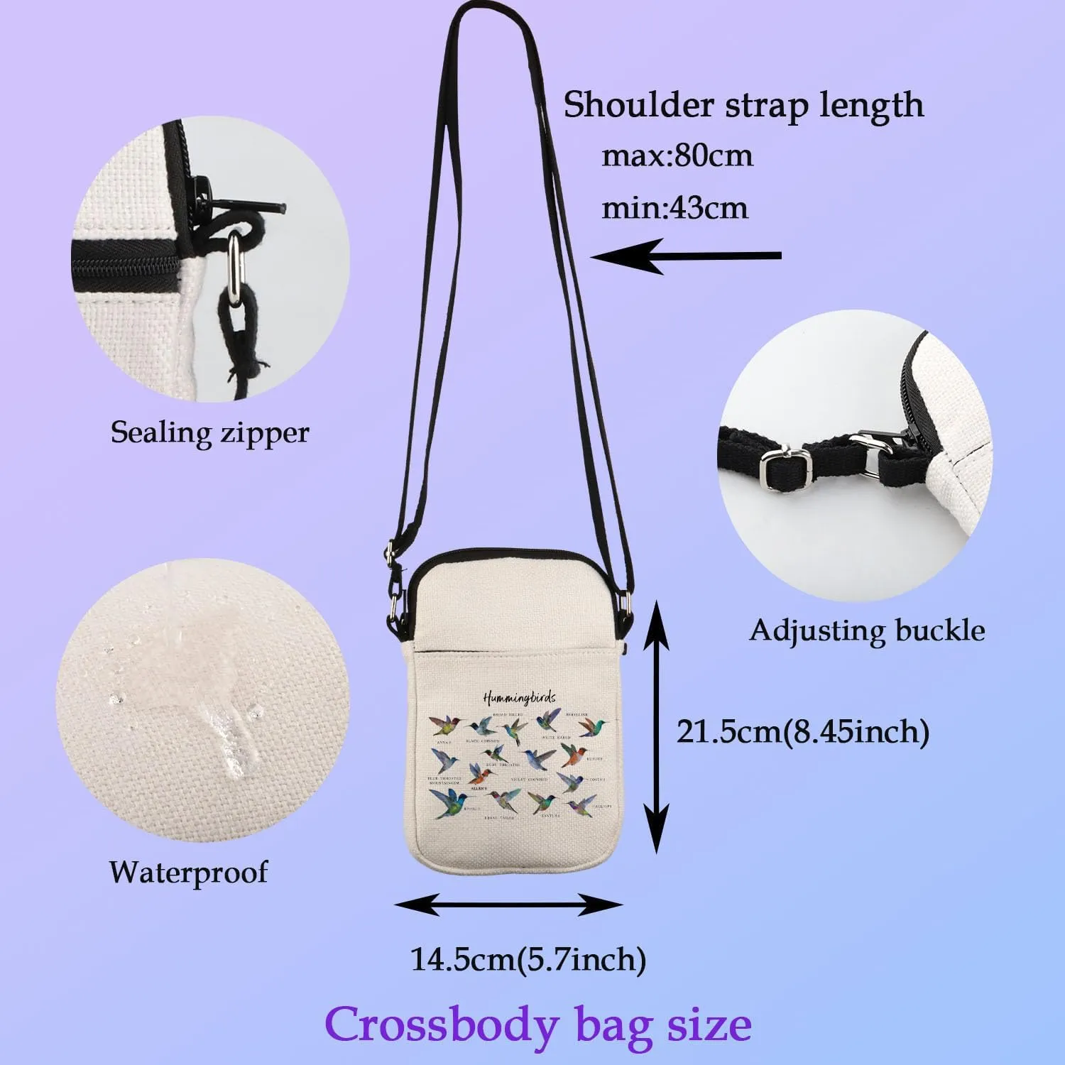 XYANFA Hummingbird Makeup Bag Gift for Lover Hummingbird Themed Birdwatching Gift Cosmetic Bag (Hummingbirds Crossbody bag)