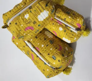 Yellow Cloud Print Pouch Set