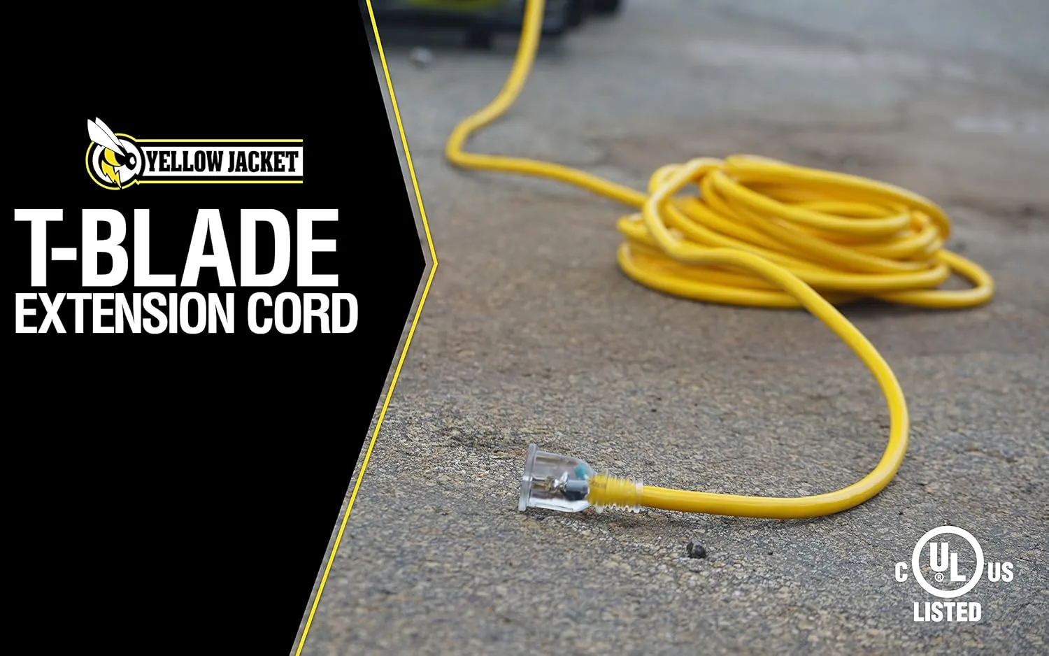 Yellow Jacket Super Heavy-Duty Extension Cord, 100 Ft 10 Gauge 3 Prong, 20-Amp with Lighted T-Blade Plug, Yellow, 2992
