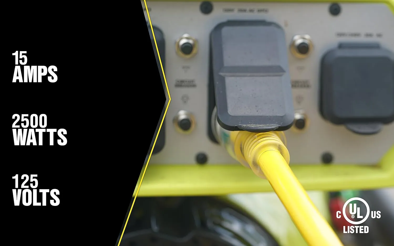 Yellow Jacket Super Heavy-Duty Extension Cord, 100 Ft 10 Gauge 3 Prong, 20-Amp with Lighted T-Blade Plug, Yellow, 2992