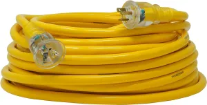 Yellow Jacket Super Heavy-Duty Extension Cord, 100 Ft 10 Gauge 3 Prong, 20-Amp with Lighted T-Blade Plug, Yellow, 2992