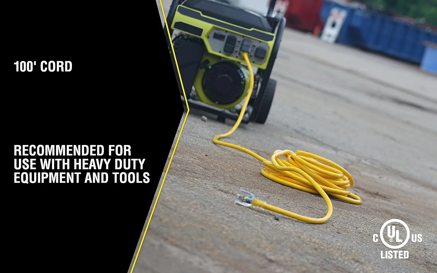 Yellow Jacket Super Heavy-Duty Extension Cord, 100 Ft 10 Gauge 3 Prong, 20-Amp with Lighted T-Blade Plug, Yellow, 2992