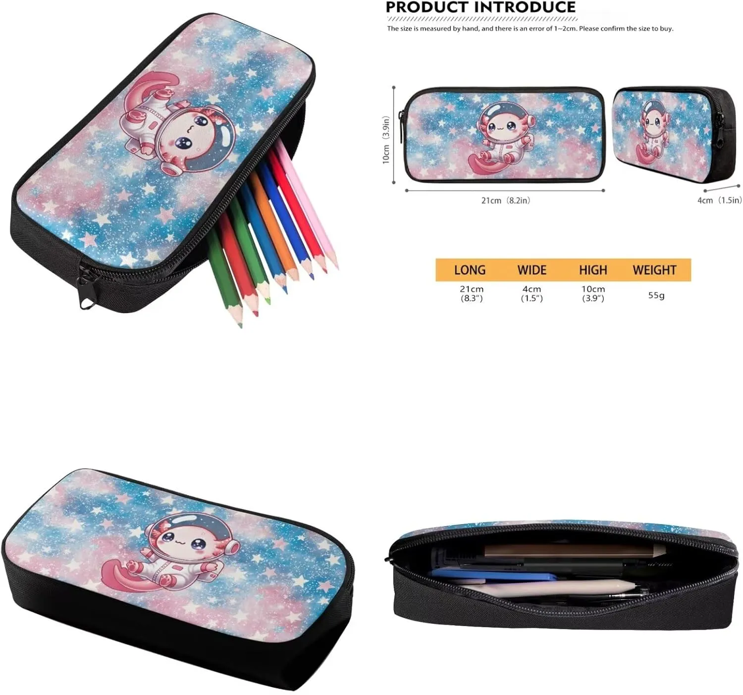 YEXIATODO Axolotl Astronaut Bookbag for Elementary Middle High School Primary School Bag for Teens Kids Ages 10-12 Students Backpack Set with Lunch Box Pencil Case Water Bottle Holder