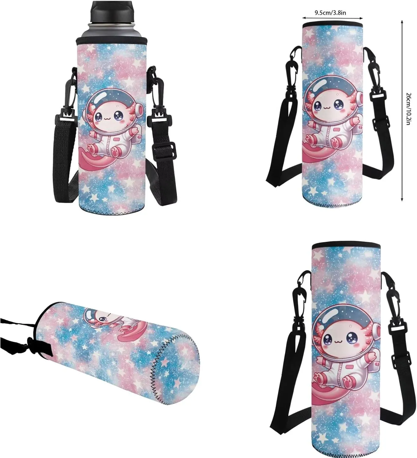 YEXIATODO Axolotl Astronaut Bookbag for Elementary Middle High School Primary School Bag for Teens Kids Ages 10-12 Students Backpack Set with Lunch Box Pencil Case Water Bottle Holder