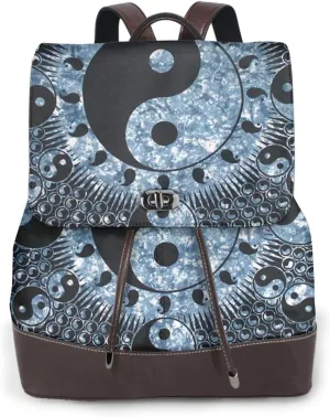 Ying Yang Diagram Print Women'S Leather Backpack Chic Backpack Shoulder Bag Secure Travel Fashionable