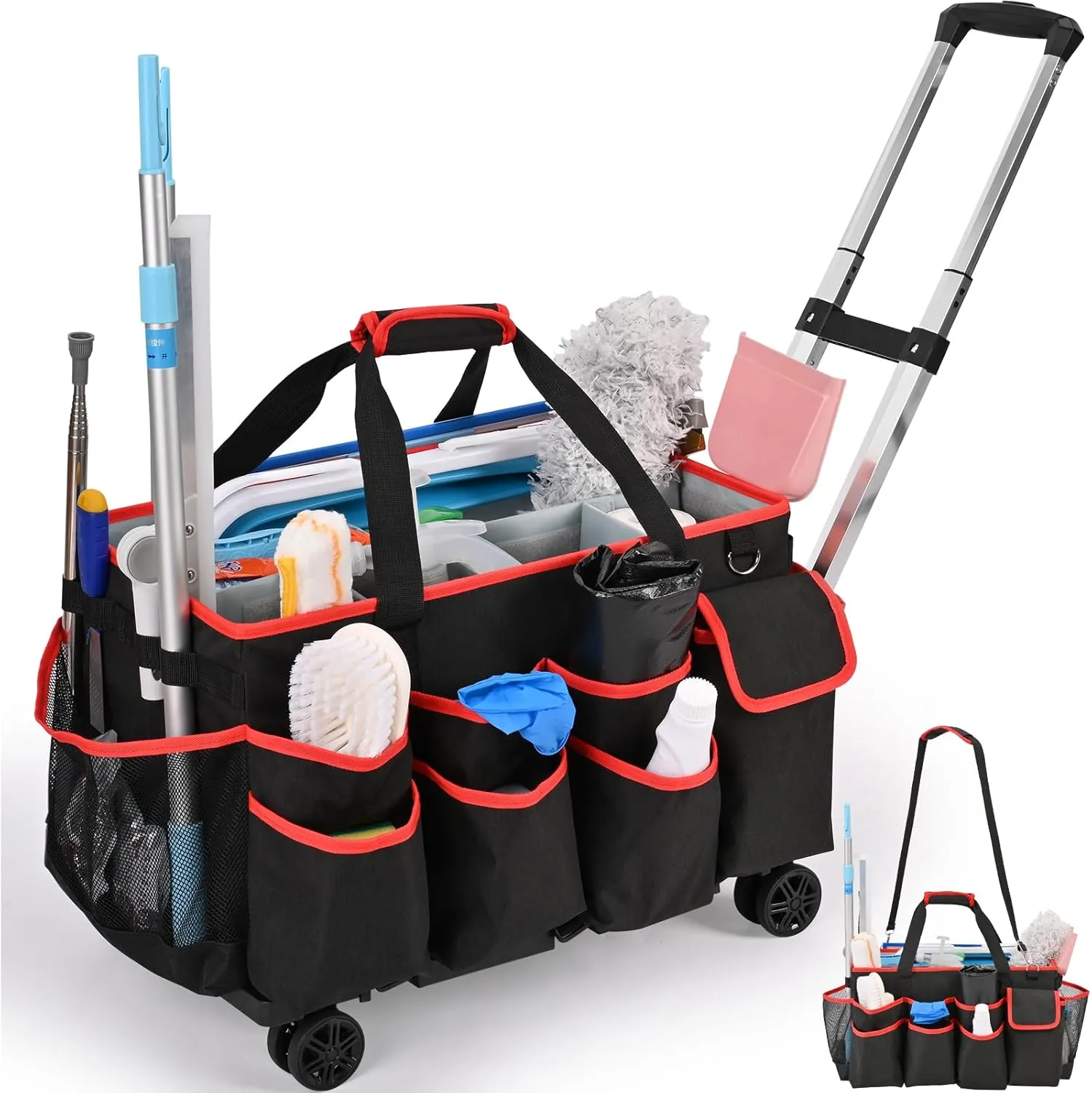 yookee home Cleaning Caddy for Cleaning Supplies Organizer Cleaning Carts on Wheels Cleaner Caddy for Cleaning Products Cleaning Tools Organizer Rolling Cleaning Bag for Housekeepers