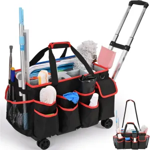 yookee home Cleaning Caddy for Cleaning Supplies Organizer Cleaning Carts on Wheels Cleaner Caddy for Cleaning Products Cleaning Tools Organizer Rolling Cleaning Bag for Housekeepers