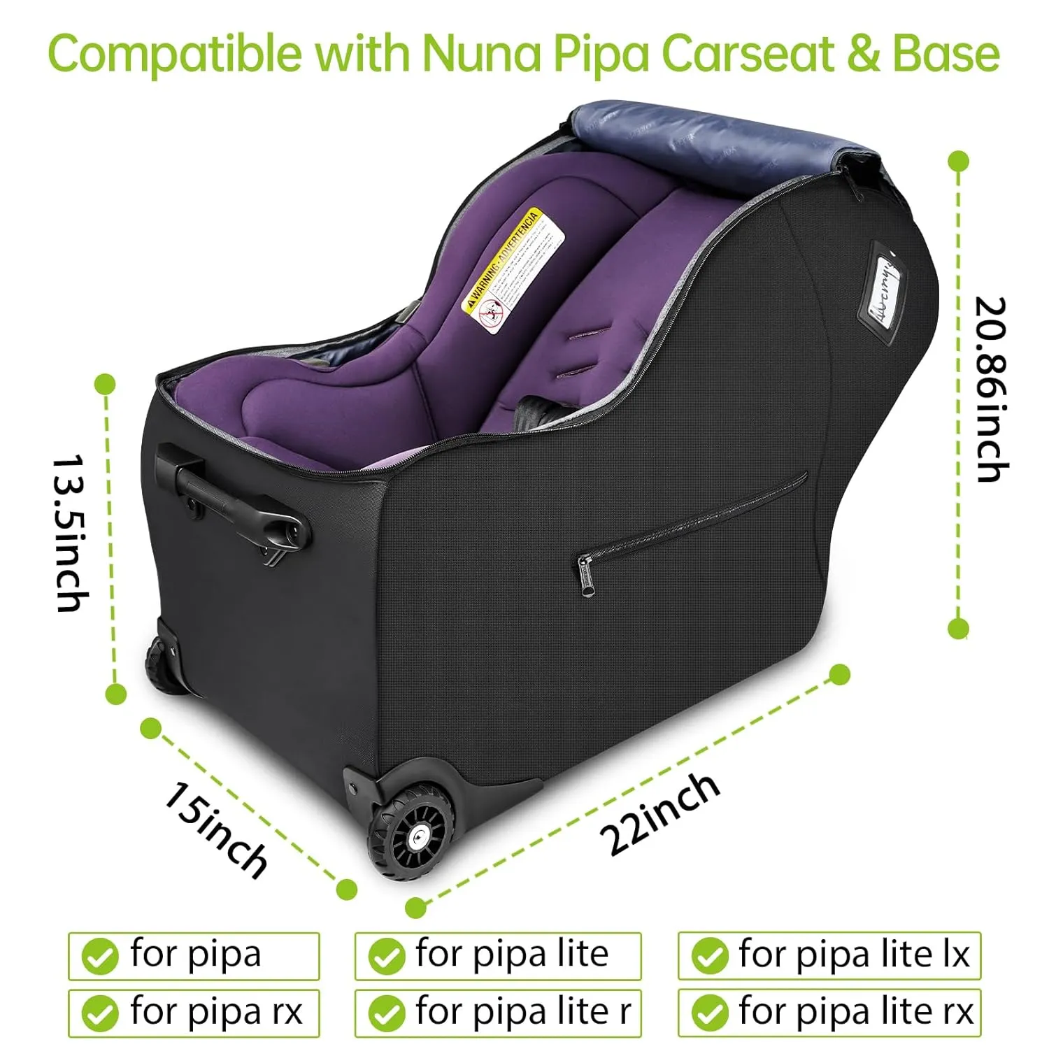 YOREPEK Infant Car Seat Travel Bag with Wheels Compatible with Nuna Pipa Car Seat and Base, Carseat Cover for Airplane Travel with Backpack Straps, Car Seat Bags for Air Travel with Storage Pocket