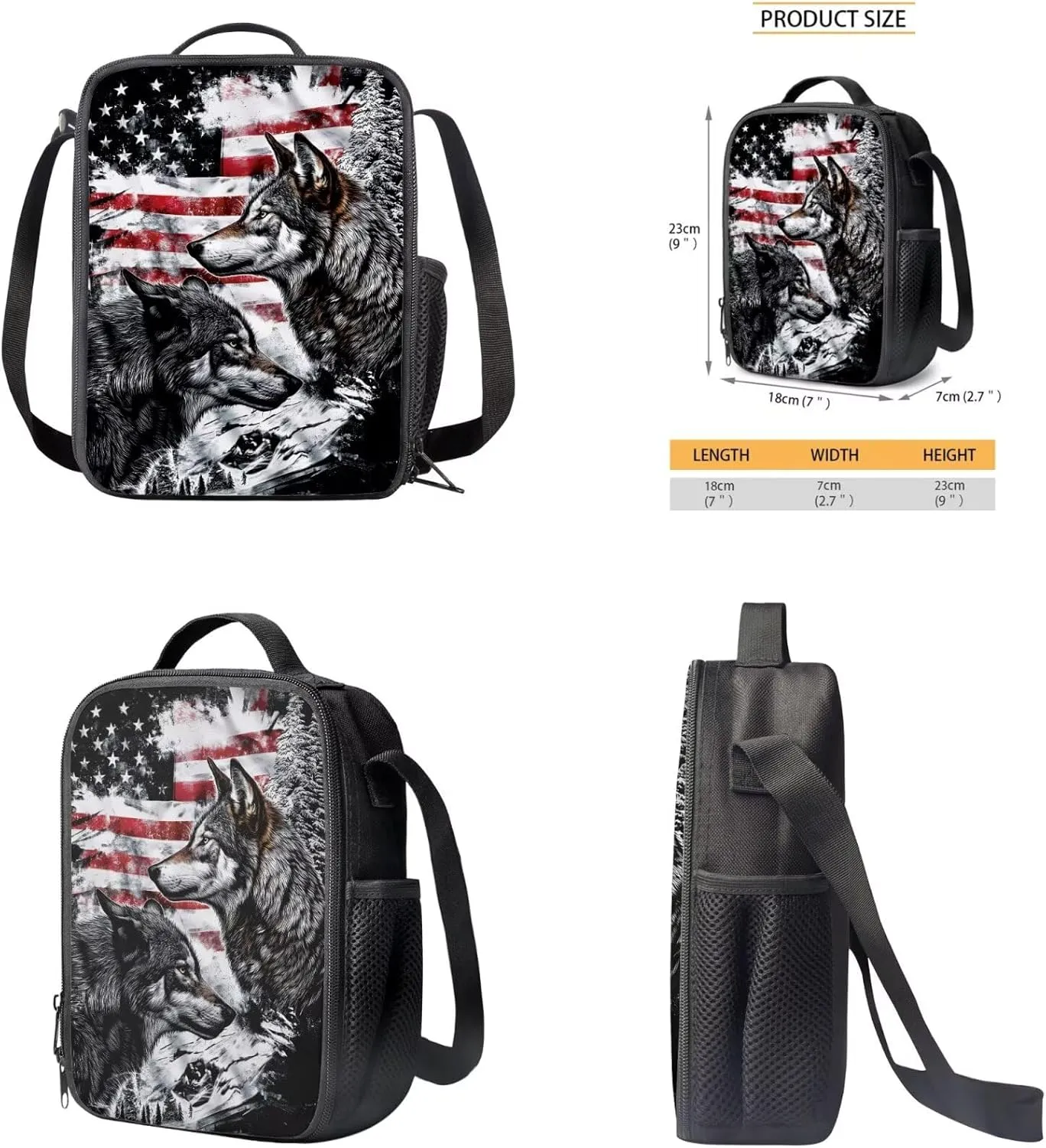 Ystardream 4 th of July Kindergarten Backpack for Boys 4-6 Backpack With Lunch Box Cool Wolf Toddler Backpacks Preschool Backpack 3 Piece Bookbag Fits Lunchboxes Pencil Case for Preschoolers