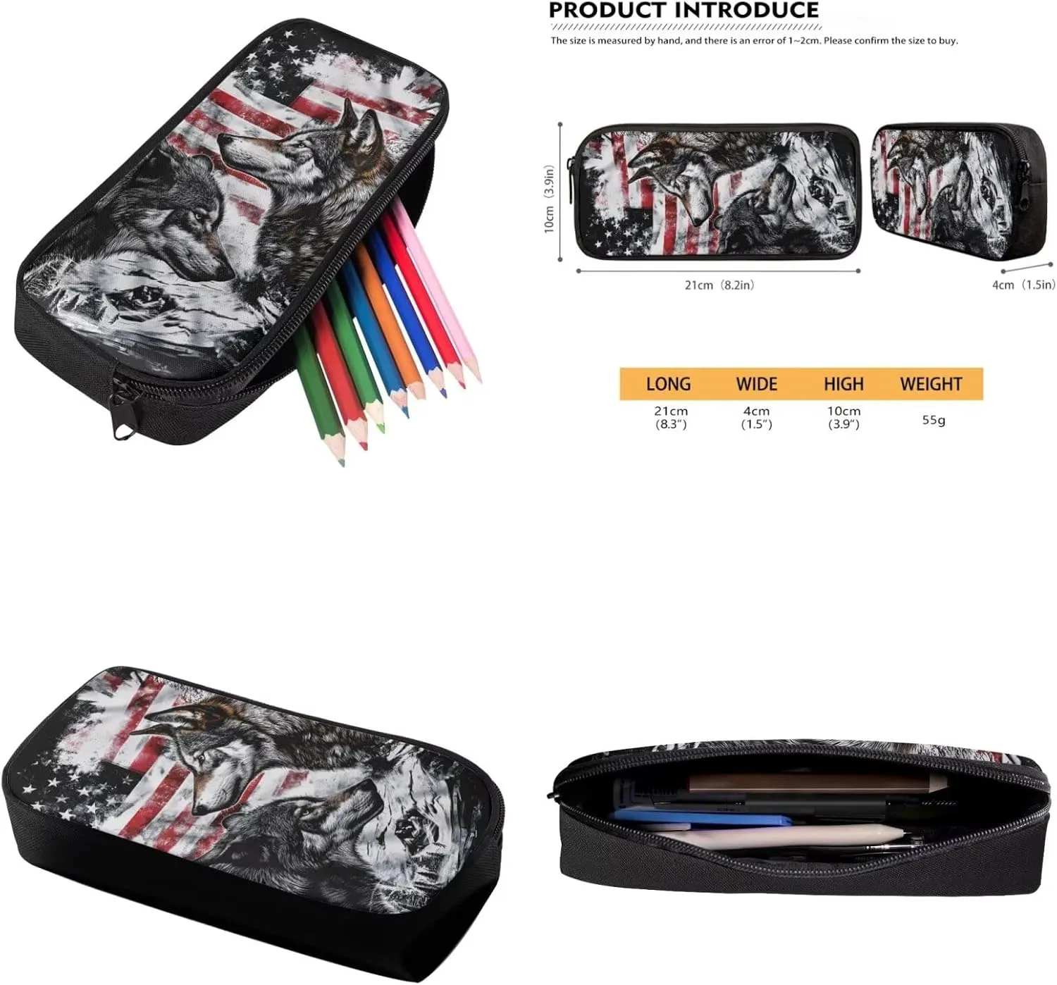 Ystardream 4 th of July Kindergarten Backpack for Boys 4-6 Backpack With Lunch Box Cool Wolf Toddler Backpacks Preschool Backpack 3 Piece Bookbag Fits Lunchboxes Pencil Case for Preschoolers