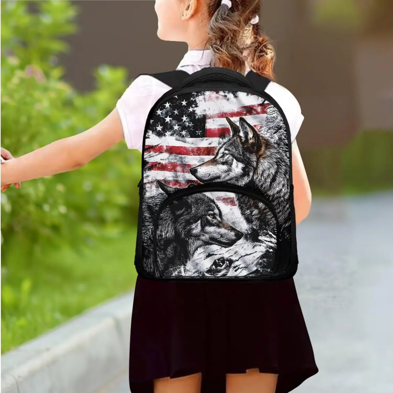Ystardream 4 th of July Kindergarten Backpack for Boys 4-6 Backpack With Lunch Box Cool Wolf Toddler Backpacks Preschool Backpack 3 Piece Bookbag Fits Lunchboxes Pencil Case for Preschoolers