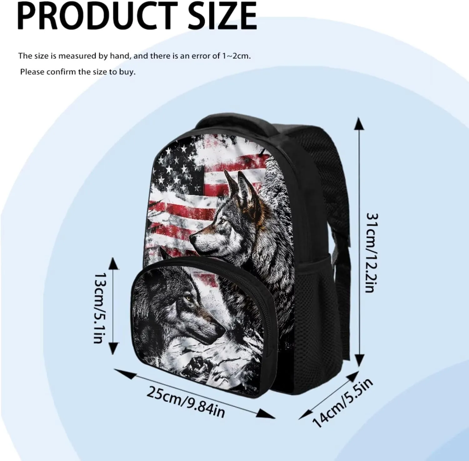 Ystardream 4 th of July Kindergarten Backpack for Boys 4-6 Backpack With Lunch Box Cool Wolf Toddler Backpacks Preschool Backpack 3 Piece Bookbag Fits Lunchboxes Pencil Case for Preschoolers