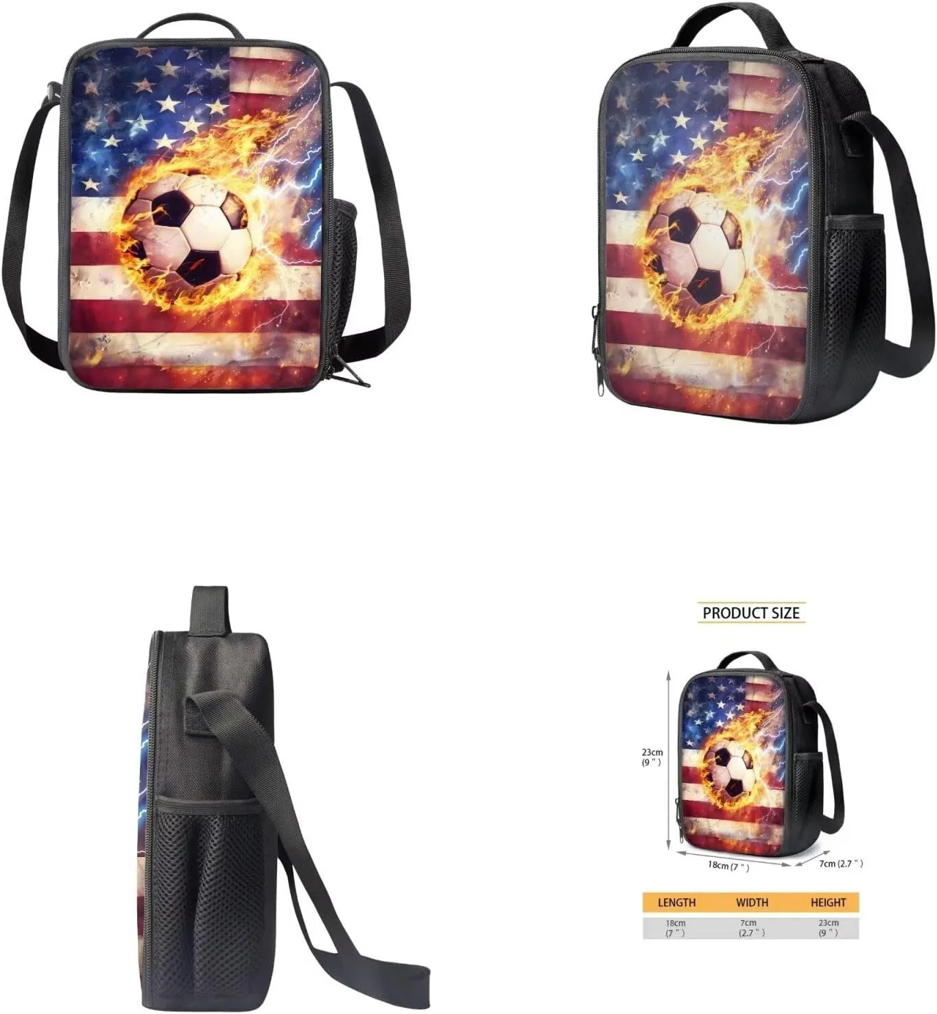 Ystardream American Flag Football Backpack with Lunch Box for 7th Grade Boys and Girls, Elementary to Junior High School, 4pcs Set
