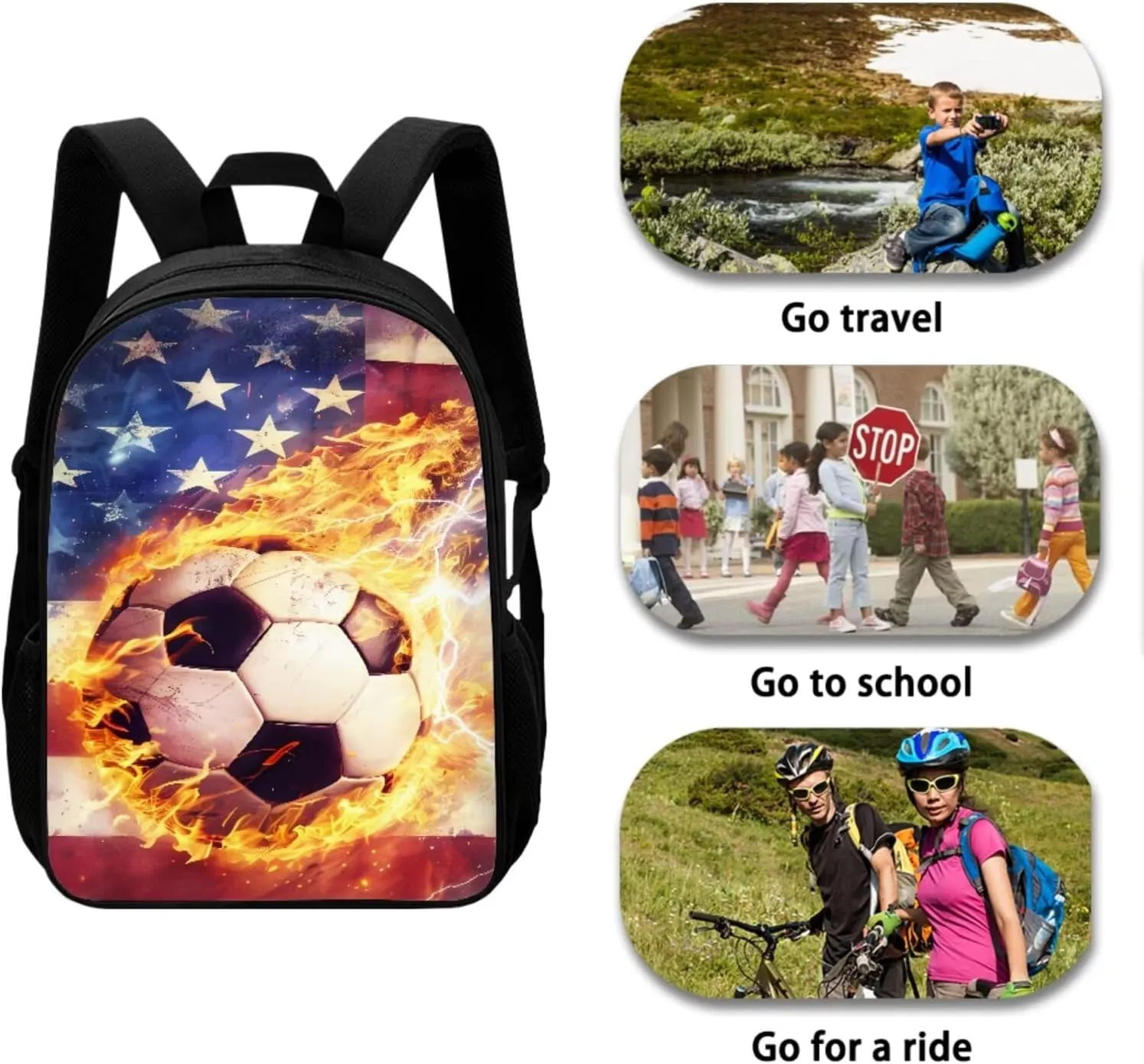 Ystardream American Flag Football Backpack with Lunch Box for 7th Grade Boys and Girls, Elementary to Junior High School, 4pcs Set