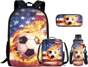 Ystardream American Flag Football Backpack with Lunch Box for 7th Grade Boys and Girls, Elementary to Junior High School, 4pcs Set