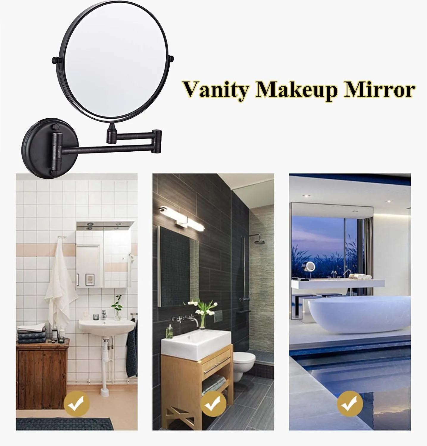 YSUEFIJO 1X/3X/5x/7x/10X Magnifying Vanity Mirror, Wall Mounted Makeup Vanity Mirror, Free Rotation Cosmetic Mirror, High-Definition Large Round Mirror, for Bathroom or Travel