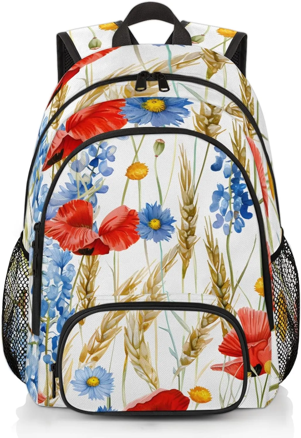 Yzrwebo Flower Lavender Laptop iPad Tablet Travel Backpack Casual Daypack, Poppy Wheat Lightweight Adjustable Shoulder Straps with Multiple Pockets Backpack for Women Men Gifts