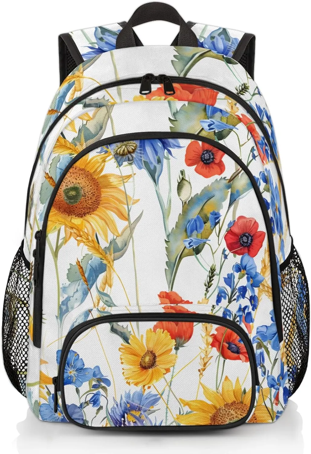 Yzrwebo Spring Sunflower Laptop iPad Tablet Travel Backpack Casual Daypack, Poppy Wheat Lightweight Adjustable Shoulder Straps with Multiple Pockets Backpack for Women Men Gifts
