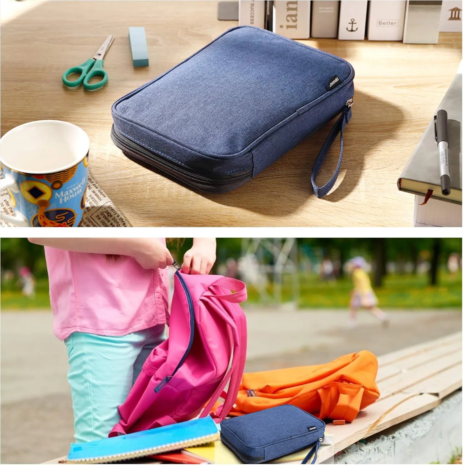 Zannaki Big Capacity Storage Pouch Marker Pen Pencil Case Simple Stationery Bag Box Art Tool & Sketch Storage Boxes for Bullet Journal Middle High School Office College Student Girl Women Adult Teen