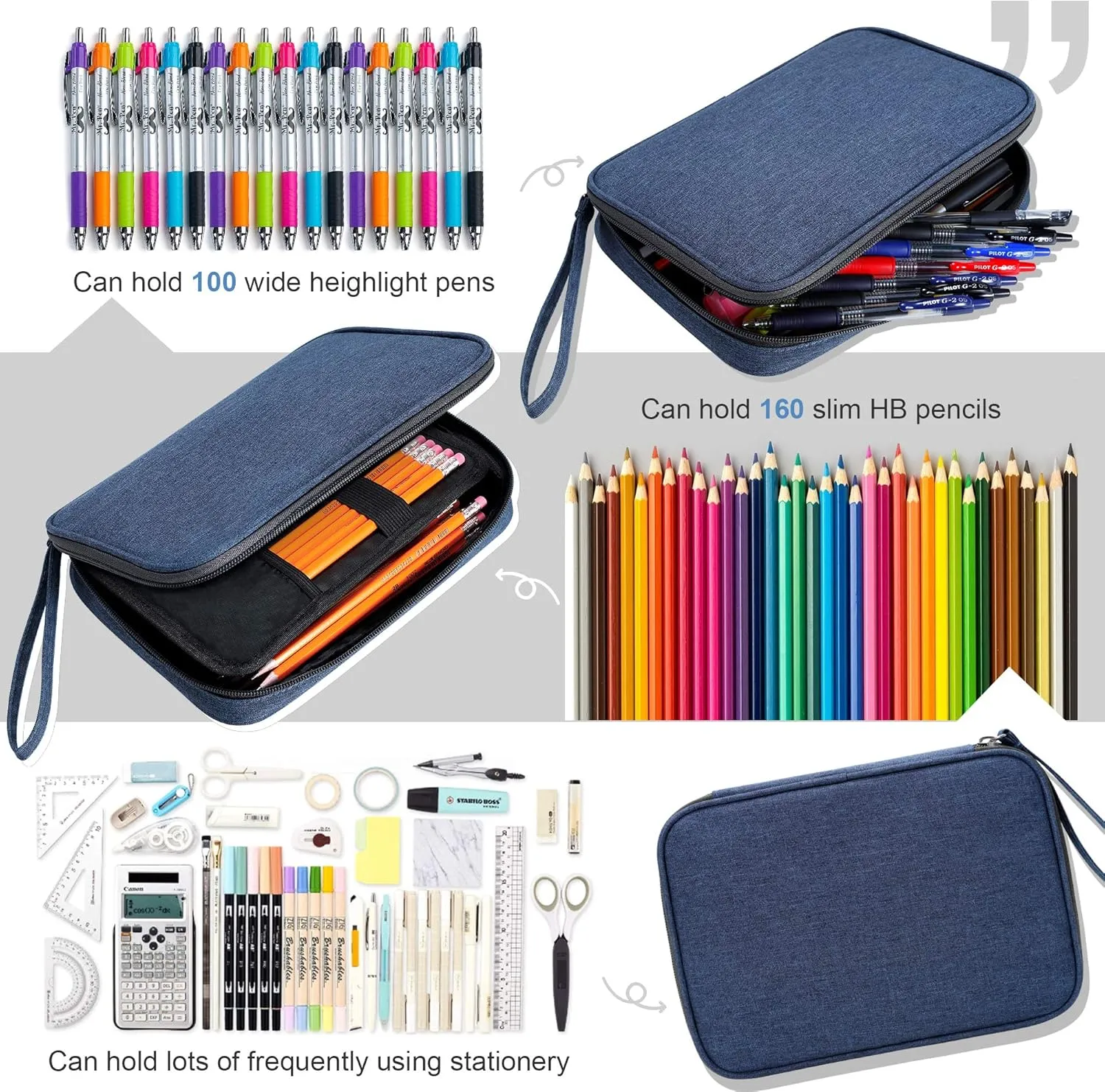 Zannaki Big Capacity Storage Pouch Marker Pen Pencil Case Simple Stationery Bag Box Art Tool & Sketch Storage Boxes for Bullet Journal Middle High School Office College Student Girl Women Adult Teen