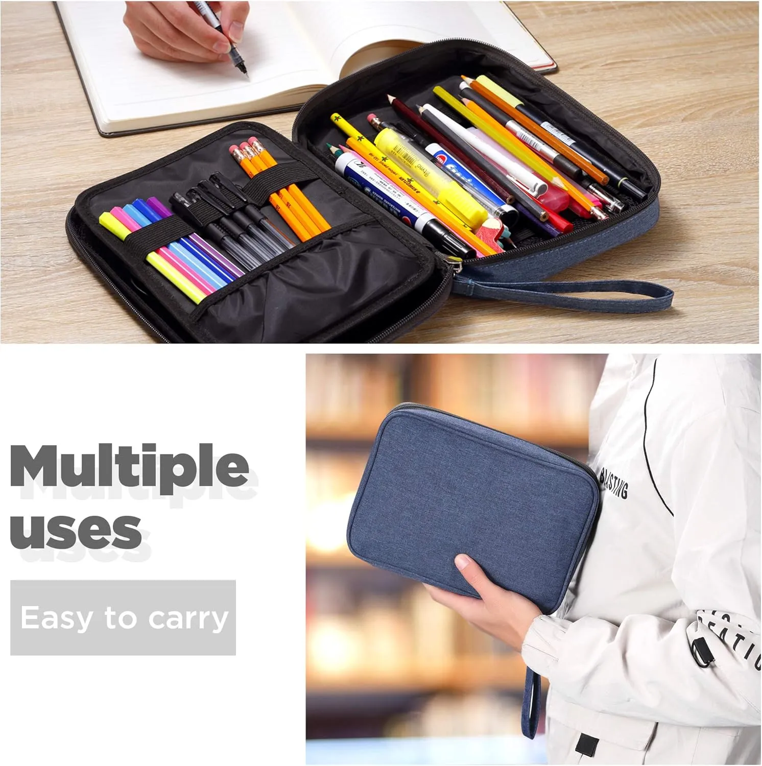 Zannaki Big Capacity Storage Pouch Marker Pen Pencil Case Simple Stationery Bag Box Art Tool & Sketch Storage Boxes for Bullet Journal Middle High School Office College Student Girl Women Adult Teen