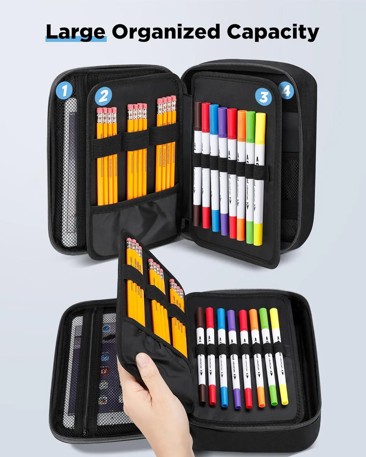 Zannaki Big Capacity Storage Pouch Marker Pen Pencil Case Simple Stationery Bag Box Art Tool & Sketch Storage Boxes for Bullet Journal Middle High School Office College Student Girl Women Adult Teen