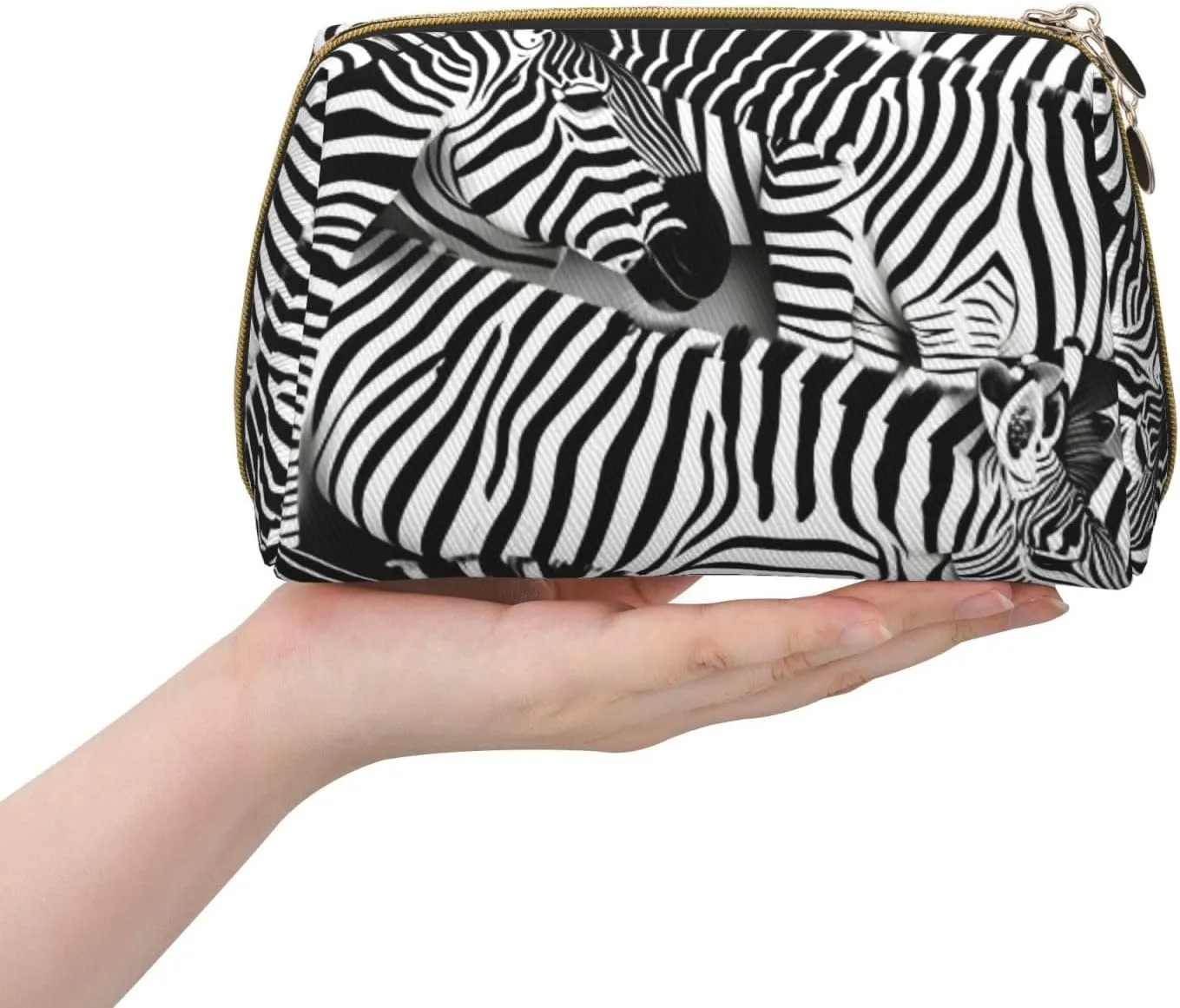 Zebra Leather Toiletry Organizer Bag, Travel-Friendly Makeup Pouch For Women