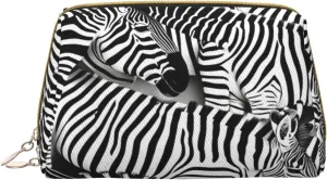 Zebra Leather Toiletry Organizer Bag, Travel-Friendly Makeup Pouch For Women