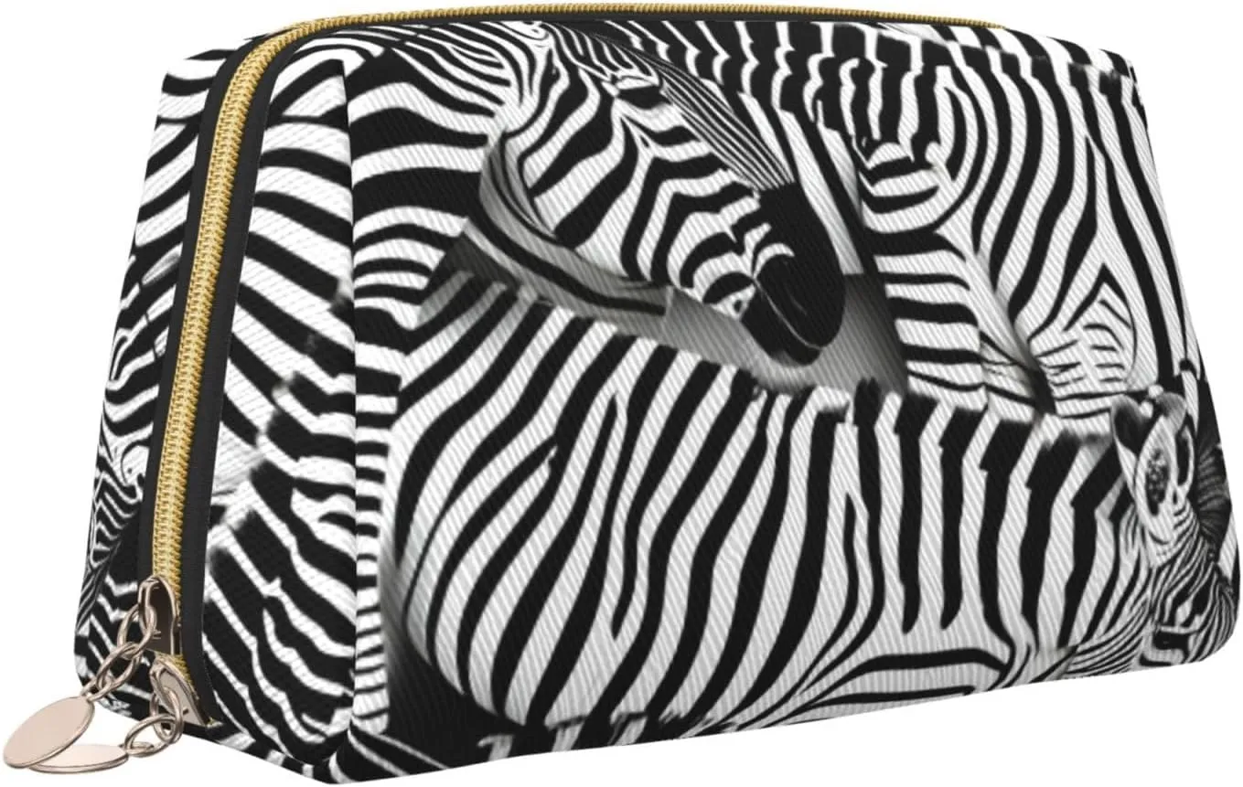 Zebra Leather Toiletry Organizer Bag, Travel-Friendly Makeup Pouch For Women
