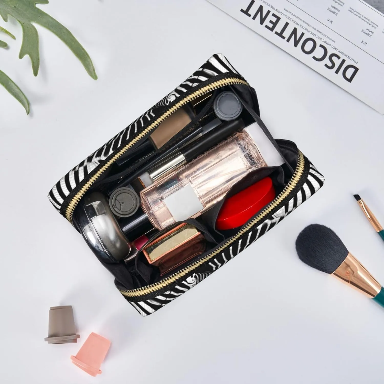 Zebra Leather Toiletry Organizer Bag, Travel-Friendly Makeup Pouch For Women