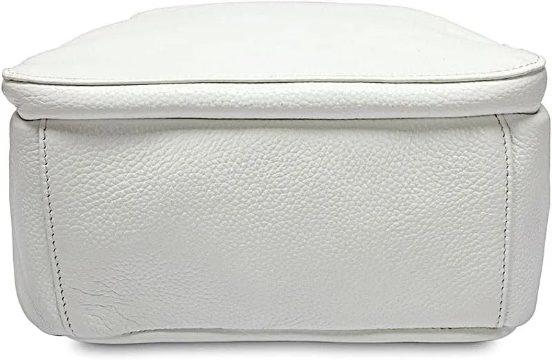 zency Charm Women Backpack 100% Genuine Leather Anti-theft Button Elegant Female Travel Bags (white)
