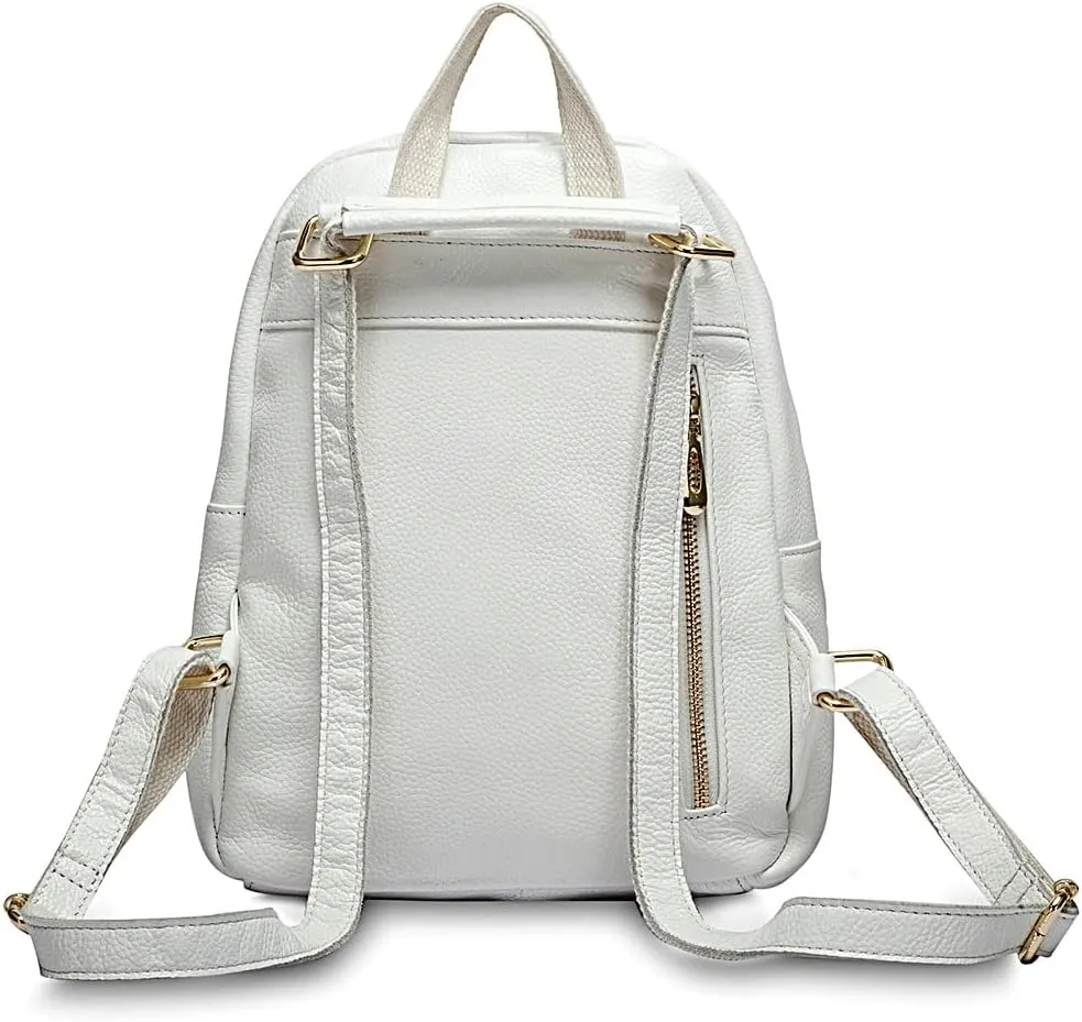 zency Charm Women Backpack 100% Genuine Leather Anti-theft Button Elegant Female Travel Bags (white)